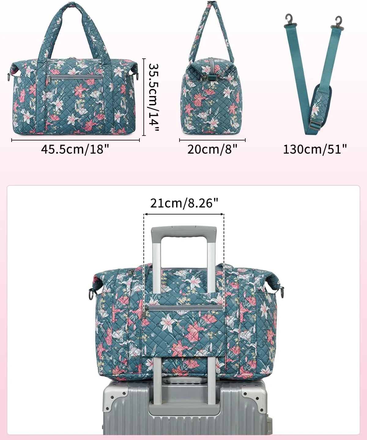 Ceneda Travel Duffel for Spirit Airlines Personal Item - 18x14x8 Under Seat Weekender Overnight Bag with Wet Pocket & Shoe Bag Carry On Luggage (Blue Flower)