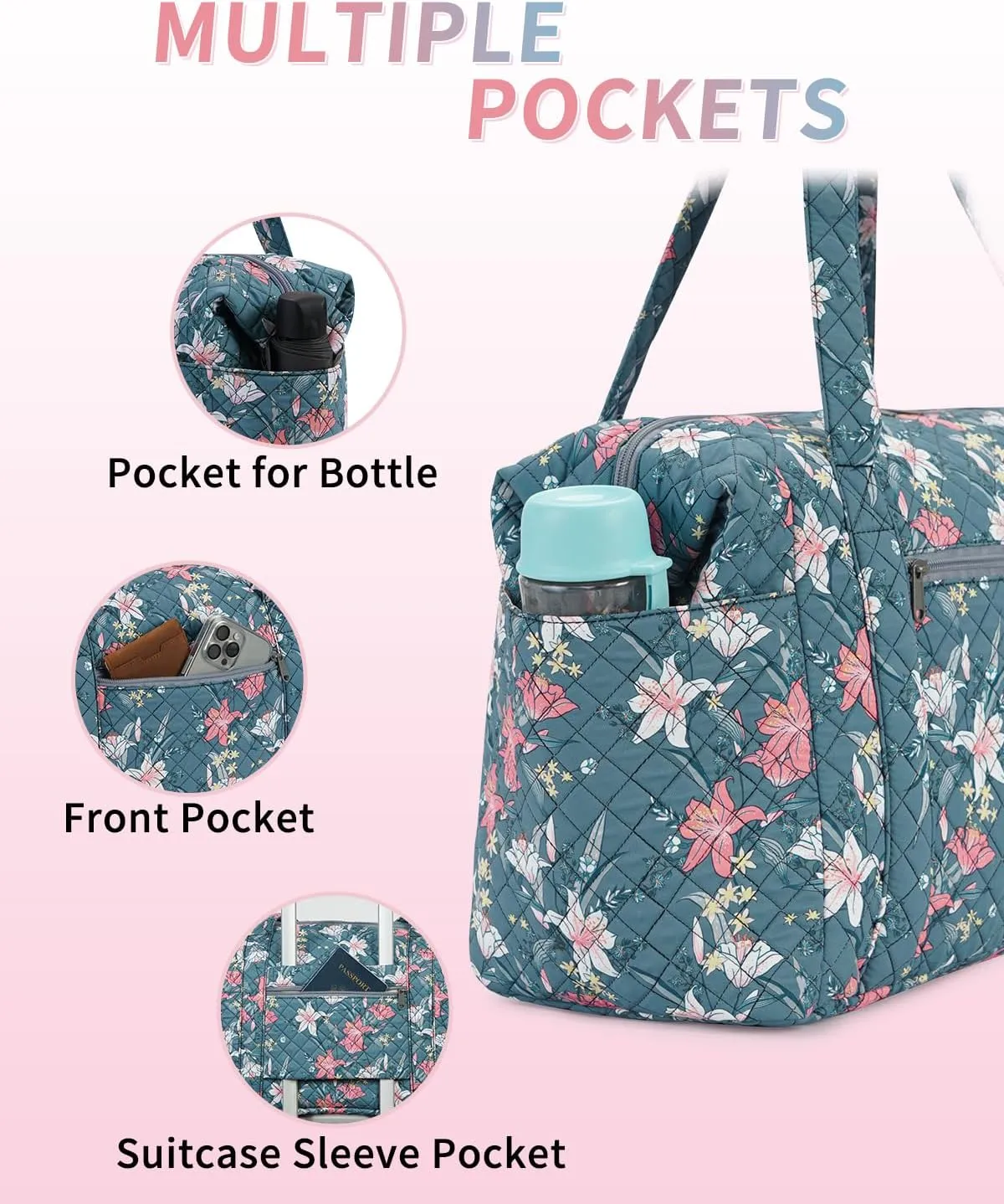 Ceneda Travel Duffel for Spirit Airlines Personal Item - 18x14x8 Under Seat Weekender Overnight Bag with Wet Pocket & Shoe Bag Carry On Luggage (Blue Flower)
