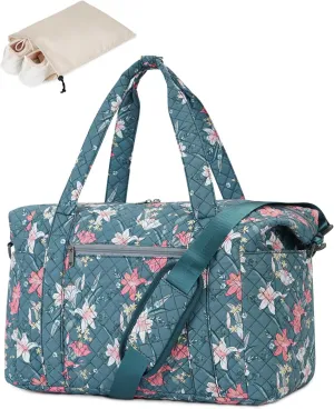 Ceneda Travel Duffel for Spirit Airlines Personal Item - 18x14x8 Under Seat Weekender Overnight Bag with Wet Pocket & Shoe Bag Carry On Luggage (Blue Flower)