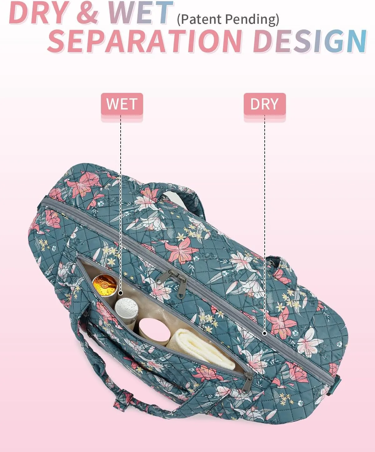 Ceneda Travel Duffel for Spirit Airlines Personal Item - 18x14x8 Under Seat Weekender Overnight Bag with Wet Pocket & Shoe Bag Carry On Luggage (Blue Flower)