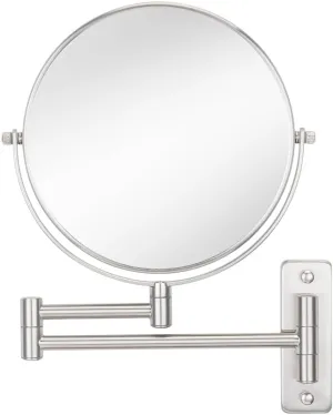 Cerdeco 8 Inch 10X Double Sided Makeup Wall Mount Mirror With Nickel Plated Finish - 360 Swivel Extendable Cosmetic Shaving Magnification