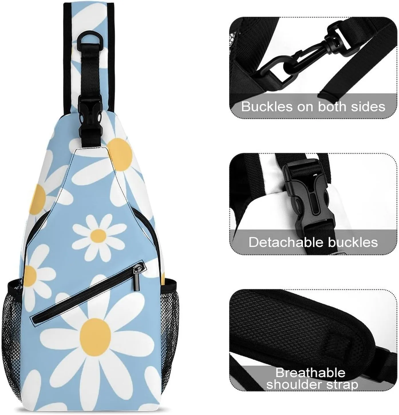 Chamomile Cute Daisy Sling Backpack, Crossbody Shoulder Bag, Chest Bags for Outdoor Travel Fitness, 38x20cm, Style-4