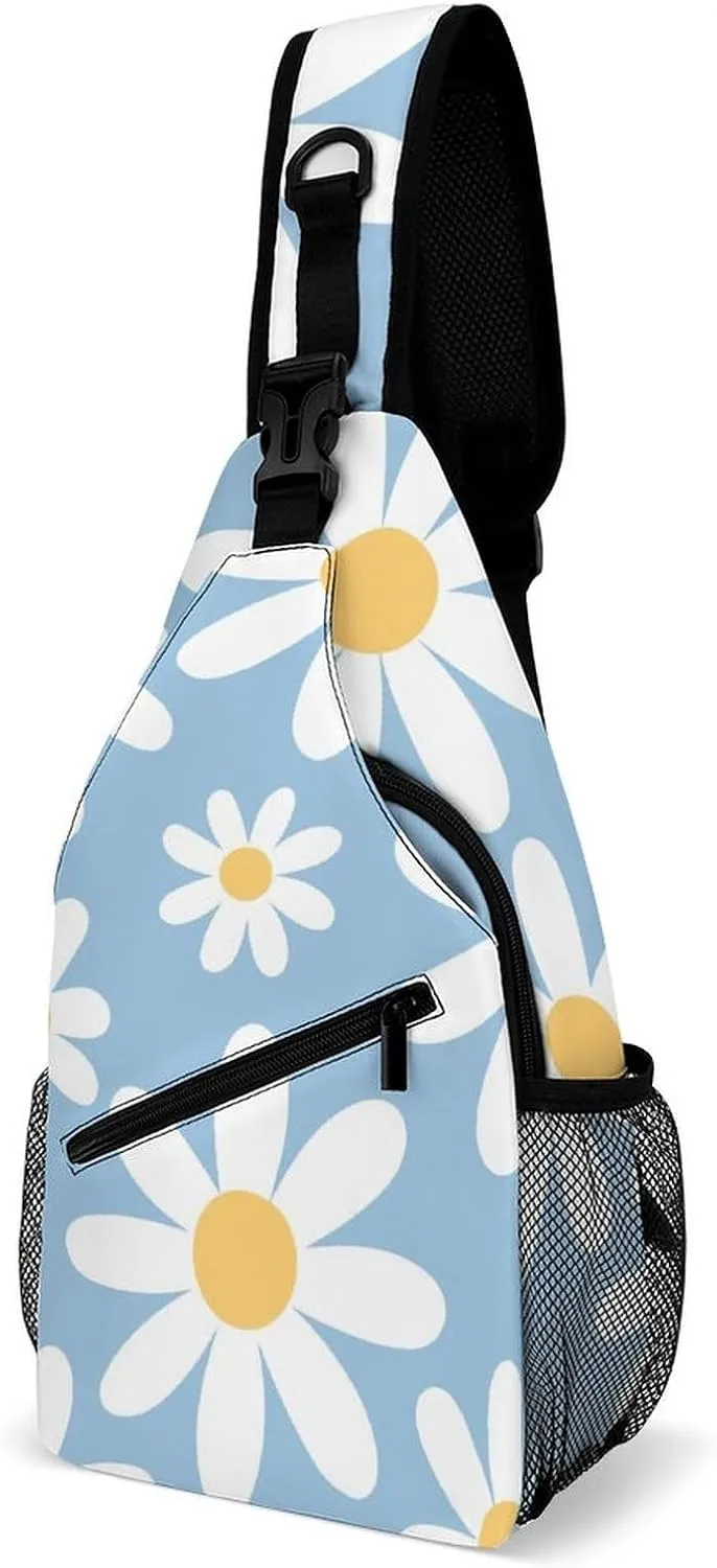 Chamomile Cute Daisy Sling Backpack, Crossbody Shoulder Bag, Chest Bags for Outdoor Travel Fitness, 38x20cm, Style-4
