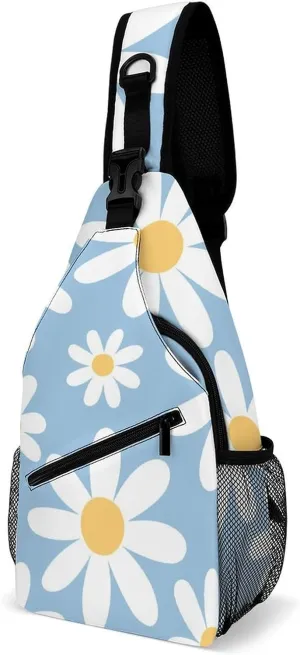 Chamomile Cute Daisy Sling Backpack, Crossbody Shoulder Bag, Chest Bags for Outdoor Travel Fitness, 38x20cm, Style-4