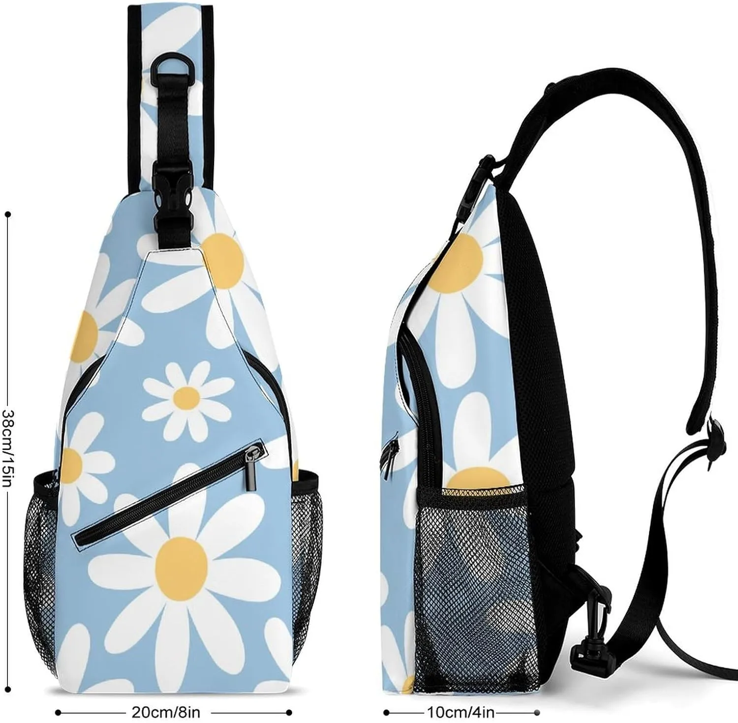 Chamomile Cute Daisy Sling Backpack, Crossbody Shoulder Bag, Chest Bags for Outdoor Travel Fitness, 38x20cm, Style-4