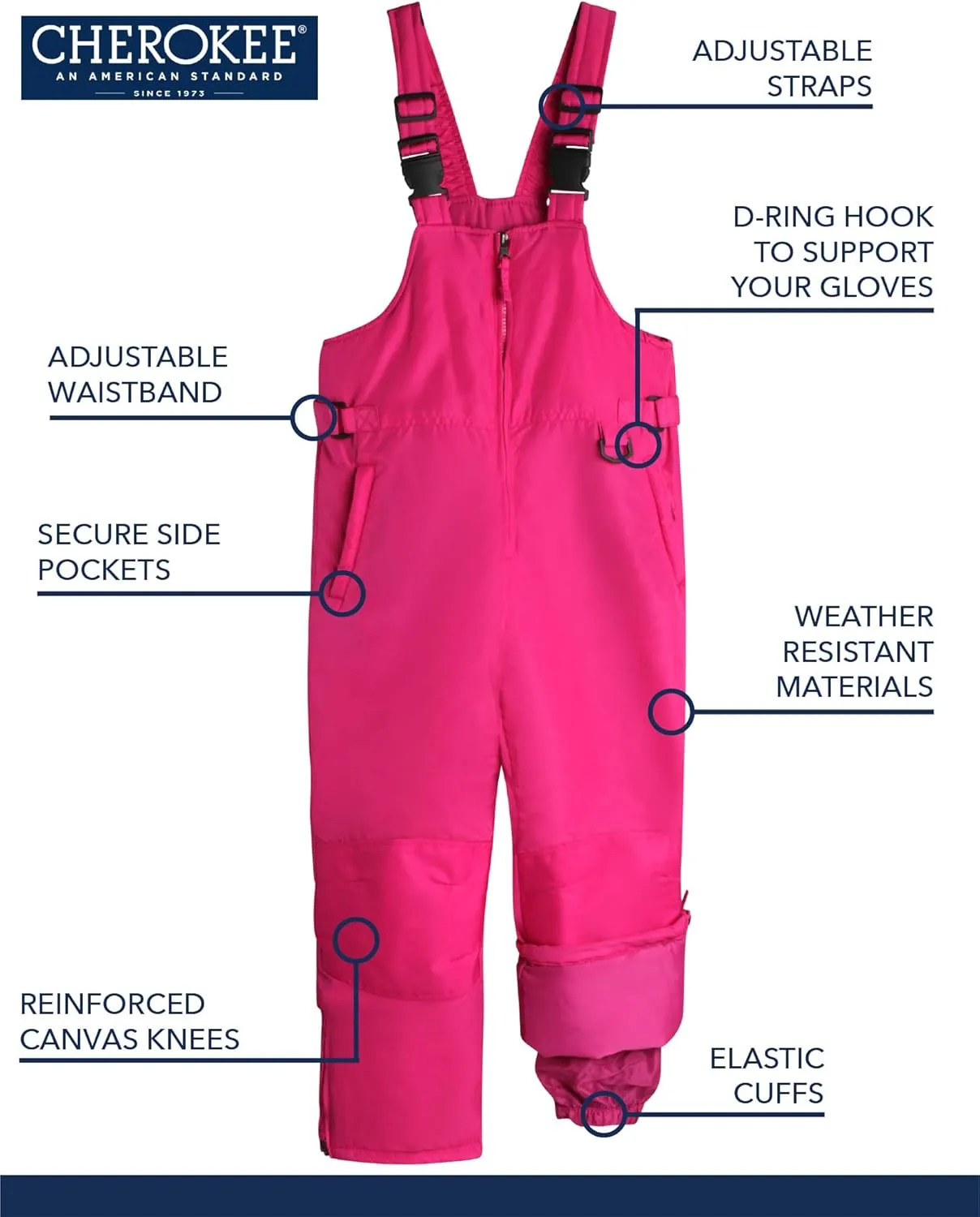 Cherokee Kids' Snow Bib - Boys and Girls Insulated Ski Pants Overalls (4-18)