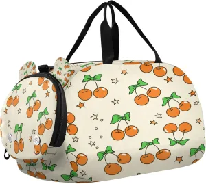 Cherry Kids Overnight Sports Duffel Bags with Shoe Compartment & Wet Pocket Travel Sport Gym Bag for Girls Boys