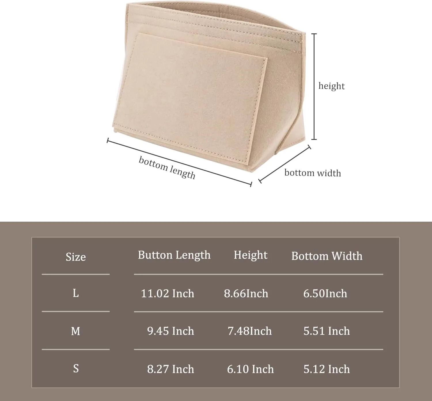 Chispee Felt Purse Organizer Insert Tote Bag Organizers for Longchamp Divider Pocket & Zipper Inner Bag Liner fit Medium, Beige