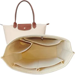 Chispee Felt Purse Organizer Insert Tote Bag Organizers for Longchamp Divider Pocket & Zipper Inner Bag Liner fit Medium, Beige