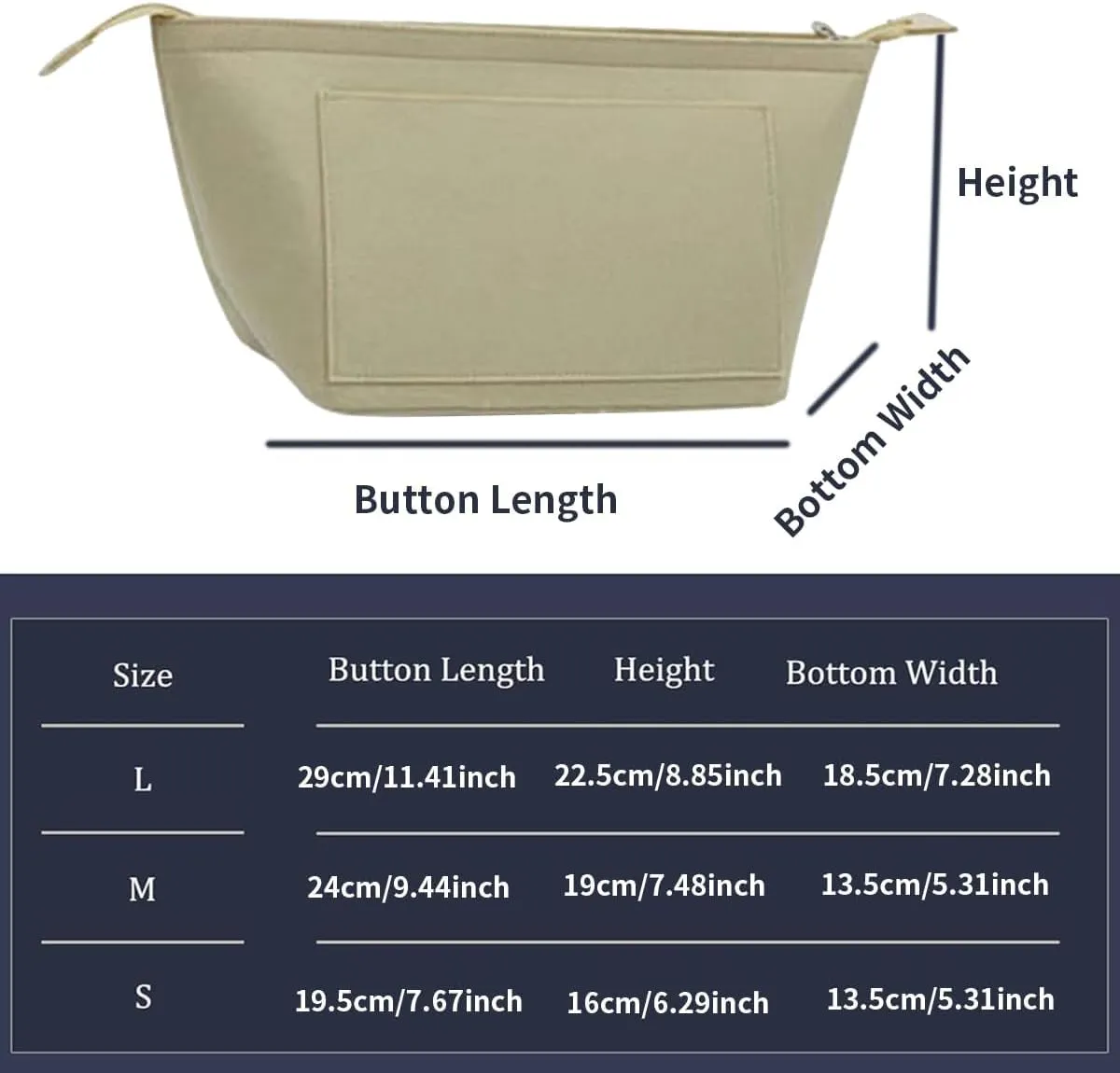 Chispee Purse Organizer Insert for Handbags, Felt Bag Organizer with Zipper Handbag Organizers for Longchamp Divider Pocket & Zipper Inner Bag Liner (Beige,L)