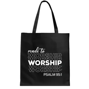 Christian Gift Idea Made to Worship Religious Motivational Psalm 95 Navy Black Multicolor Canvas Tote Bag