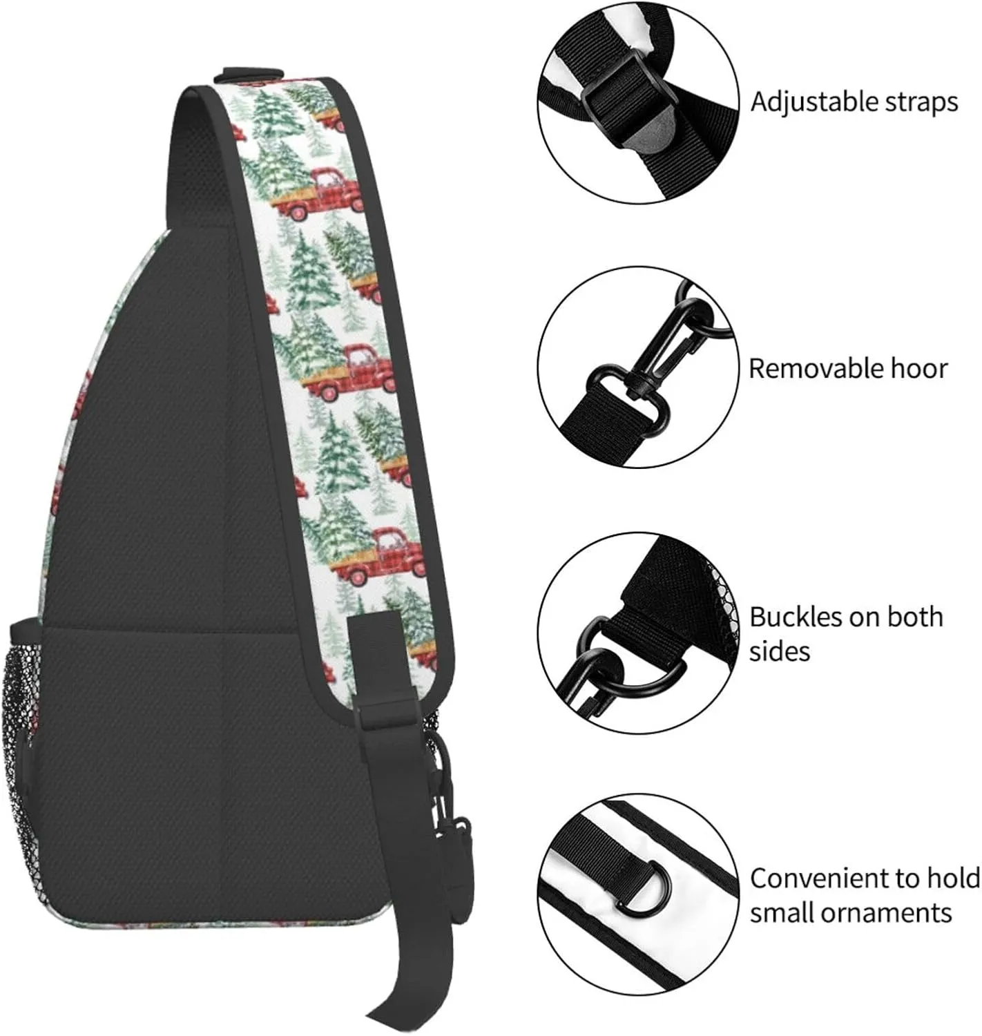 Christmas Buffalo Plaid Truck And Pine Trees Crossbody Sling Bag For Women Men Adjustable Christmas New Year Chest Bag Shoulder Bag Sling Backpack Daypack For Sport Travel Hiking