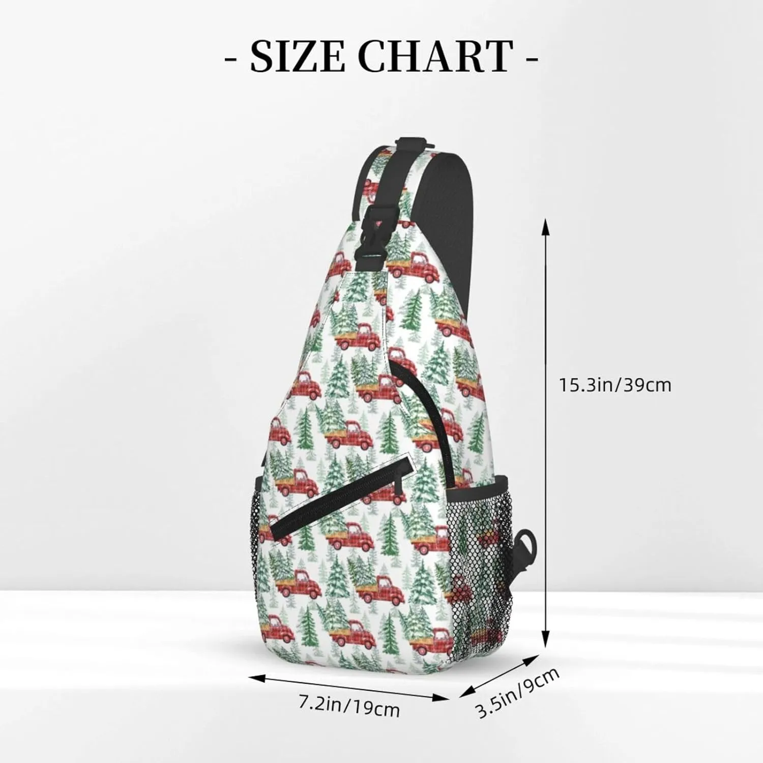 Christmas Buffalo Plaid Truck And Pine Trees Crossbody Sling Bag For Women Men Adjustable Christmas New Year Chest Bag Shoulder Bag Sling Backpack Daypack For Sport Travel Hiking