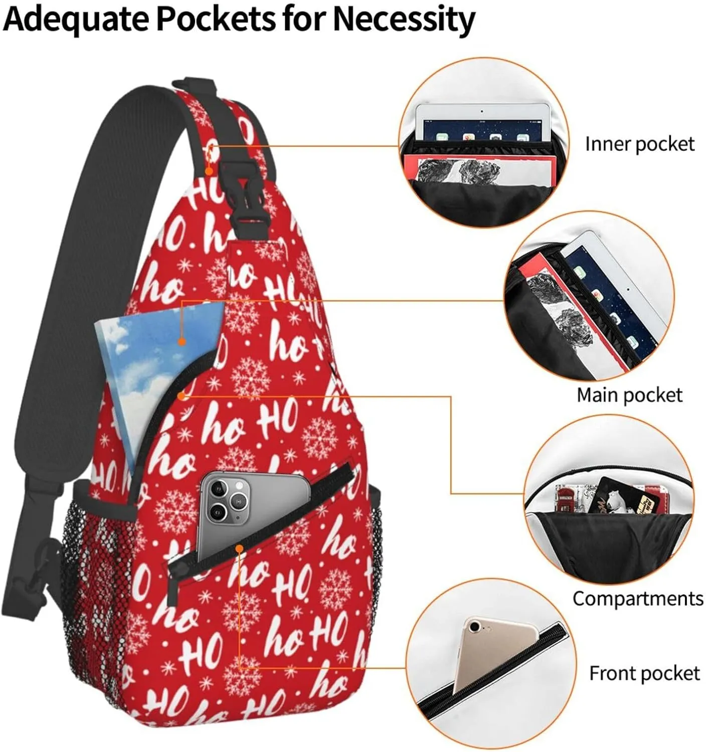 Christmas Crossbody Sling Bag For Women & Men - Adjustable Chest Shoulder Bag Sling Backpack Merry Xmas Daypack Gift