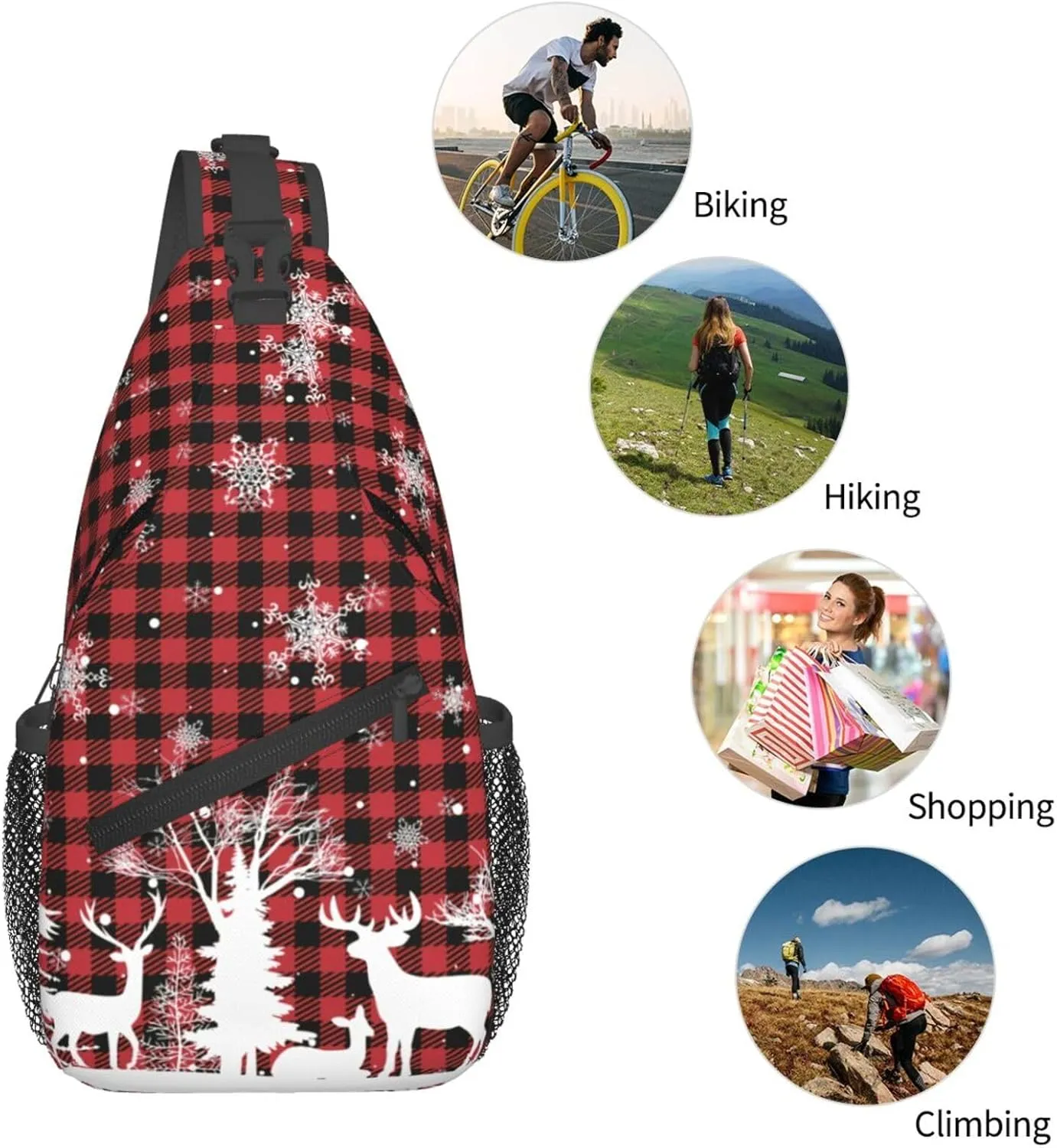 Christmas Crossbody Sling Bag For Women Men Adjustable Christmas Buffalo Plaid Chest Bag Shoulder Bag Sling Backpack Merry Xmas Daypack Christmas Gifts