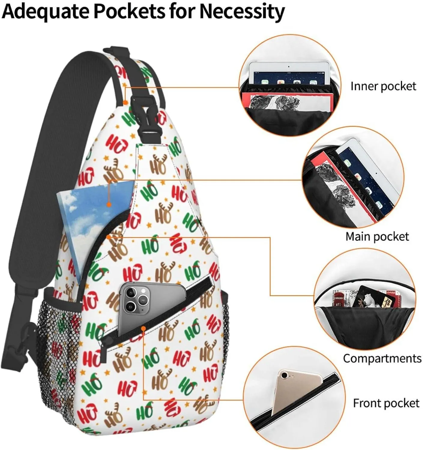 Christmas Crossbody Sling Bag For Women Men Adjustable Ho Ho Ho Christmas Chest Bag Shoulder Bag Sling Backpack Merry Xmas Daypack Christmas Gifts
