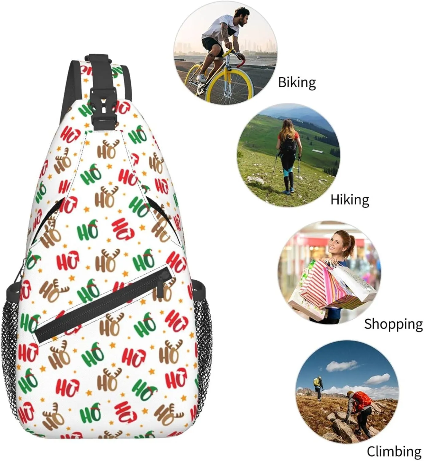 Christmas Crossbody Sling Bag For Women Men Adjustable Ho Ho Ho Christmas Chest Bag Shoulder Bag Sling Backpack Merry Xmas Daypack Christmas Gifts