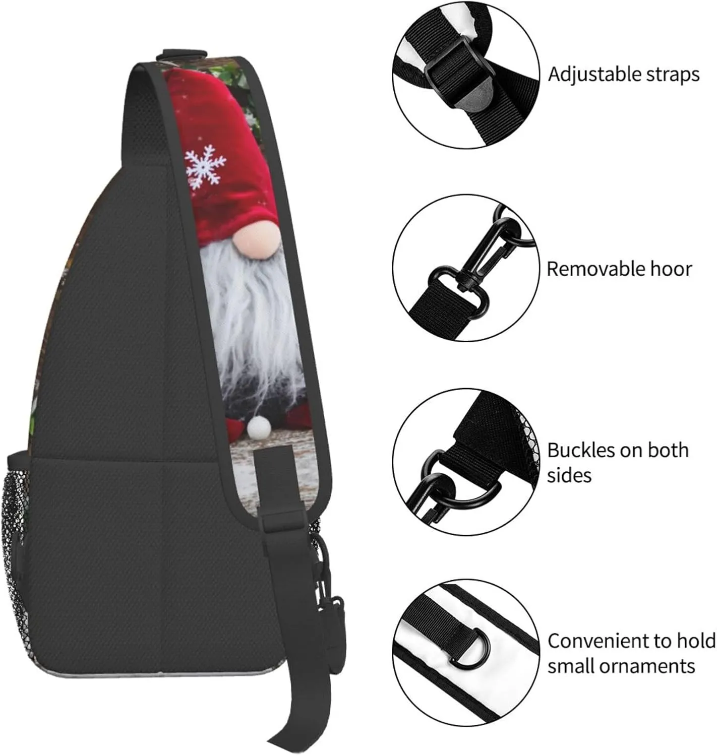 Christmas Gnome Crossbody Sling Bag For Women Men Adjustable Christmas Chest Bag Shoulder Bag Sling Backpack Merry Xmas Daypack For Sport Travel Hiking