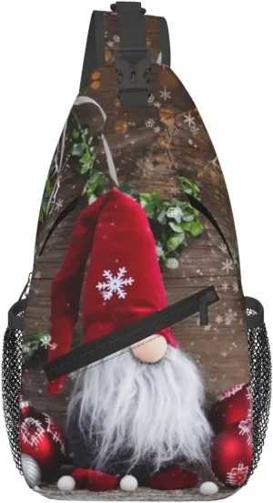Christmas Gnome Crossbody Sling Bag For Women Men Adjustable Christmas Chest Bag Shoulder Bag Sling Backpack Merry Xmas Daypack For Sport Travel Hiking
