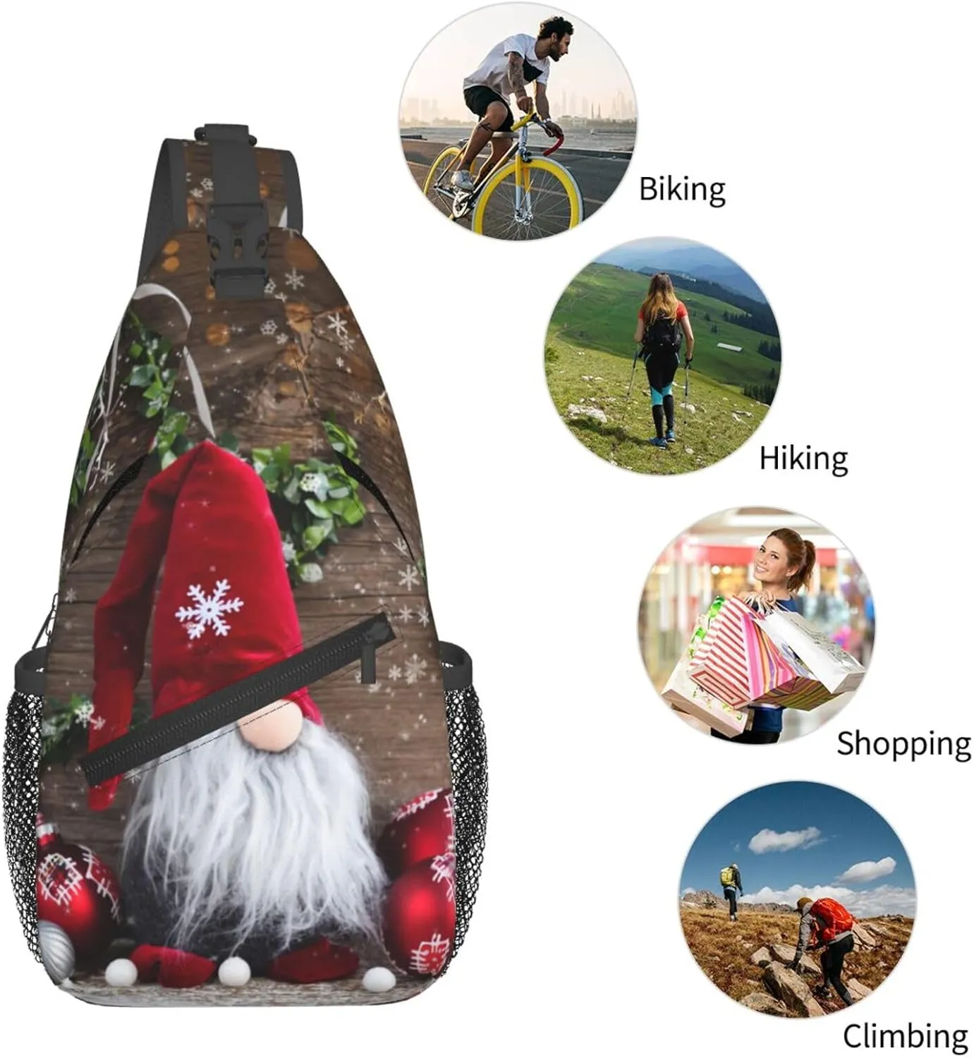 Christmas Gnome Crossbody Sling Bag For Women Men Adjustable Christmas Chest Bag Shoulder Bag Sling Backpack Merry Xmas Daypack For Sport Travel Hiking