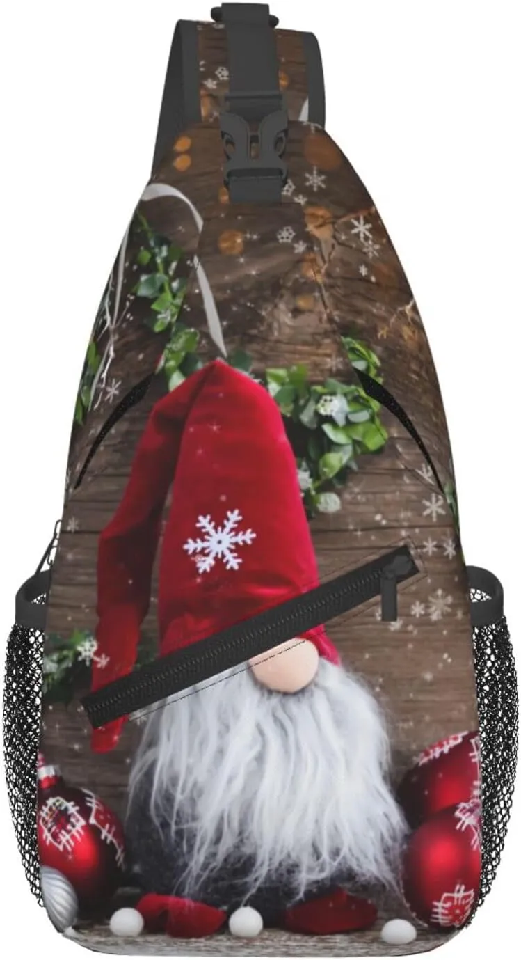 Christmas Gnome Crossbody Sling Bag For Women Men Adjustable Christmas Chest Bag Shoulder Bag Sling Backpack Merry Xmas Daypack For Sport Travel Hiking