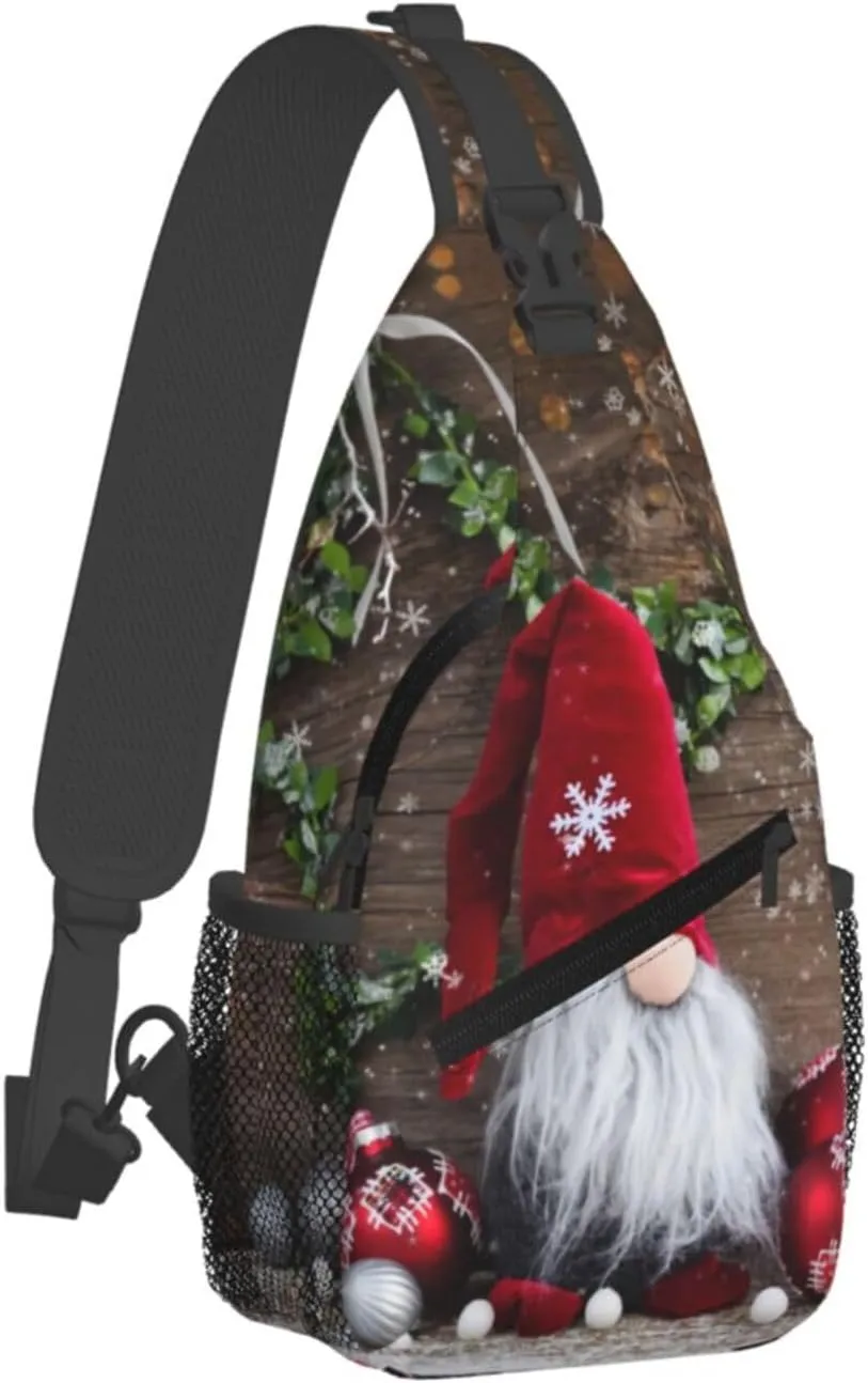 Christmas Gnome Crossbody Sling Bag For Women Men Adjustable Christmas Chest Bag Shoulder Bag Sling Backpack Merry Xmas Daypack For Sport Travel Hiking