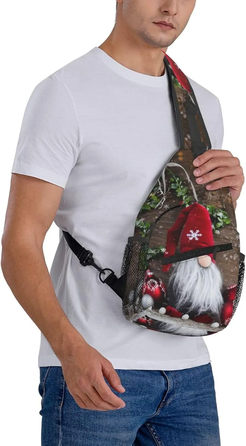 Christmas Gnome Crossbody Sling Bag For Women Men Adjustable Christmas Chest Bag Shoulder Bag Sling Backpack Merry Xmas Daypack For Sport Travel Hiking