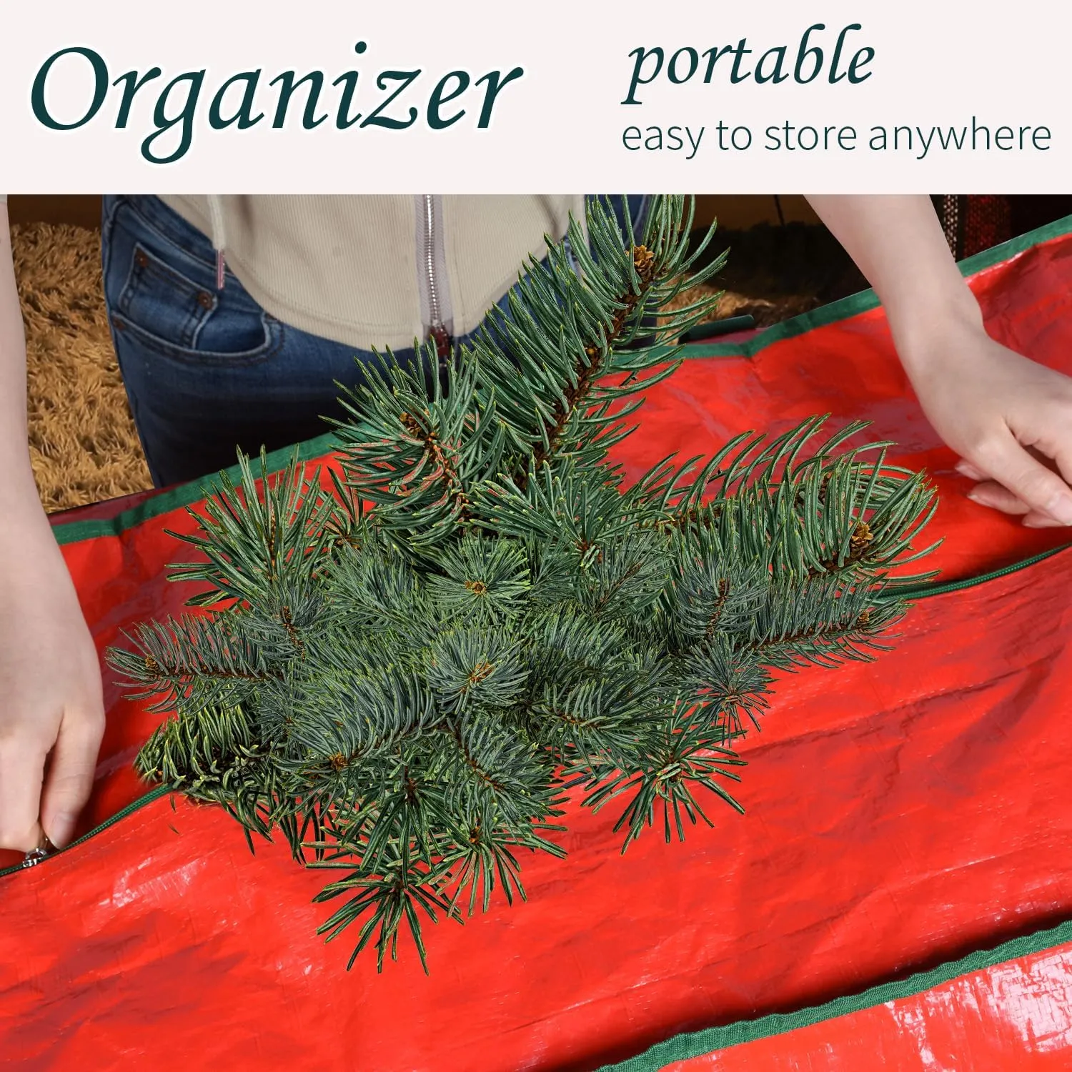 Christmas Tree Storage Bag - Fits Up to 589L (9 ft) Artificial Holiday Xmas Disassembled Trees with Durable Reinforced Handles & Dual Zipper, Durable Waterproof Material, Zippered Bag
