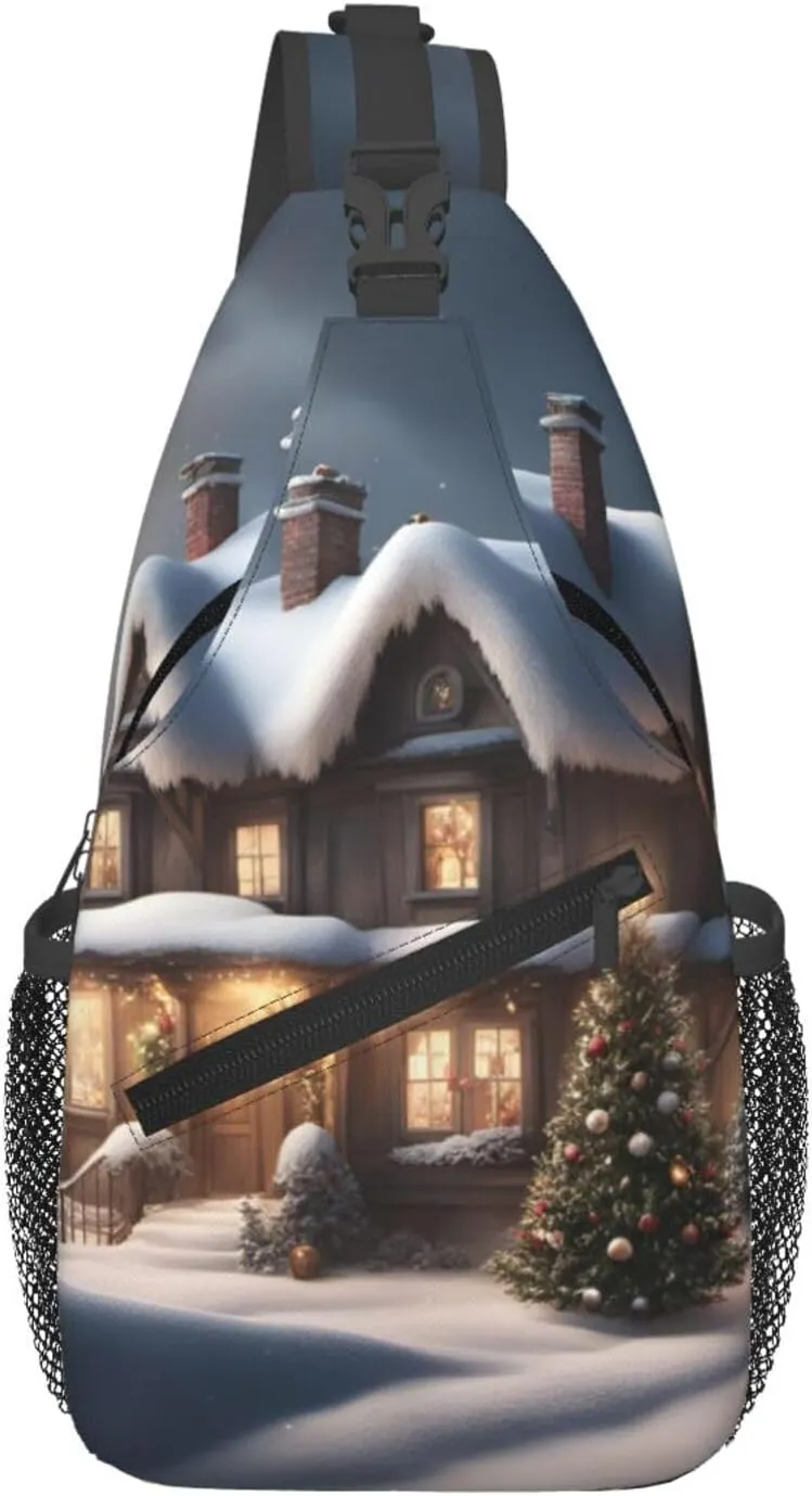 Christmas Village House 2 Men'S Casual Chest Crossbody Bag, Lightweight Durable Shoulder Sling Pack For Daily Use, Travel, And Outdoor.