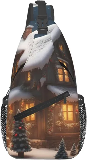 Christmas Village House 3 Men'S Casual Chest Crossbody Bag, Lightweight Durable Shoulder Sling Pack For Daily Use, Travel, And Outdoor.