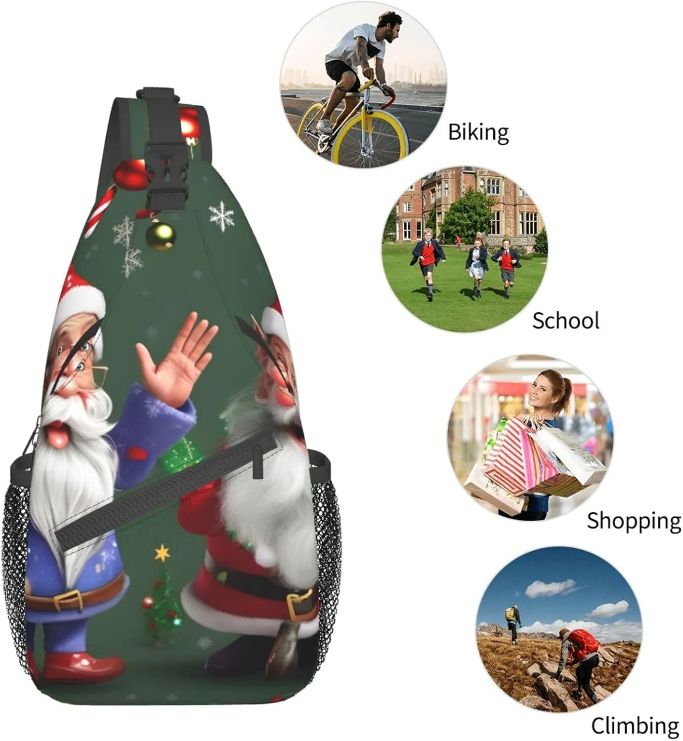 Christmas Whimsical Dwarfs Unisex Casual Diagonal Chest Bag,Multipurpose Crossbody Shoulder Bag Travel Hiking Daypack