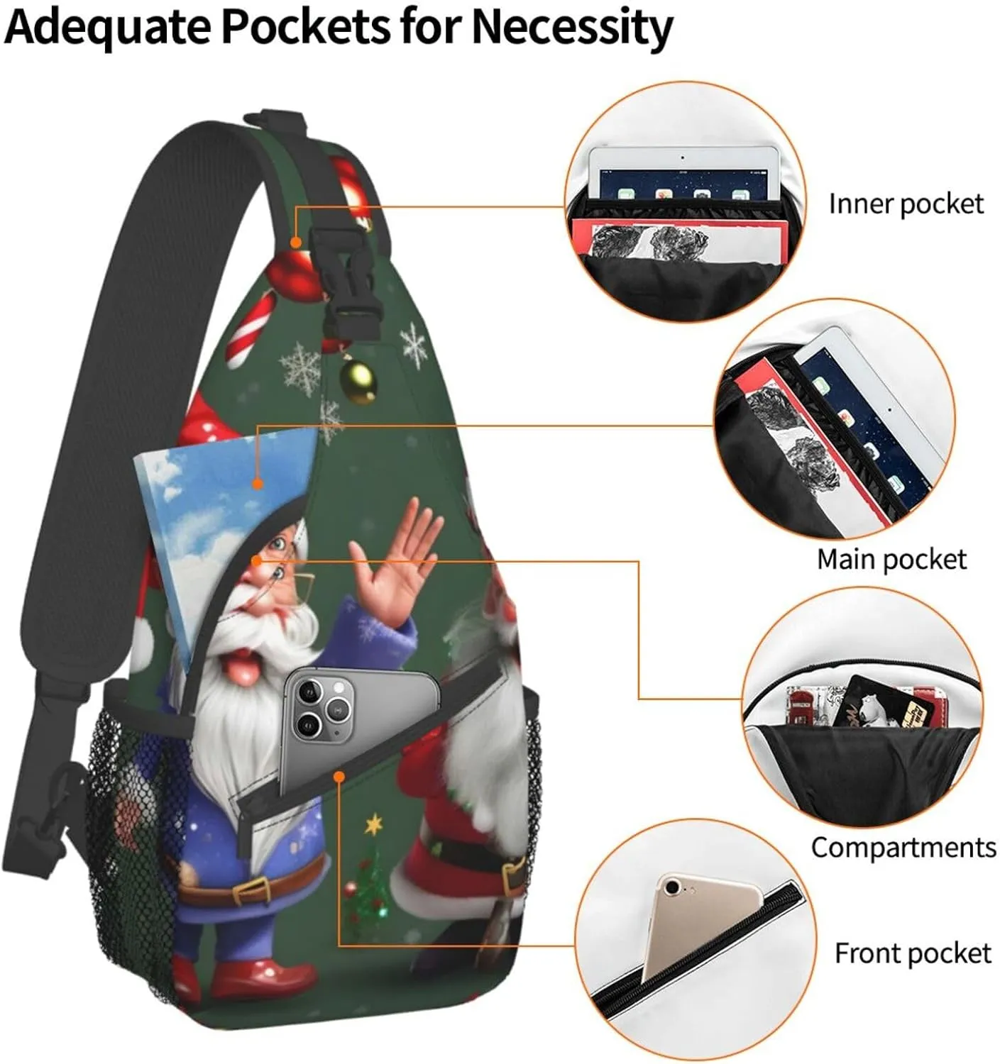 Christmas Whimsical Dwarfs Unisex Casual Diagonal Chest Bag,Multipurpose Crossbody Shoulder Bag Travel Hiking Daypack