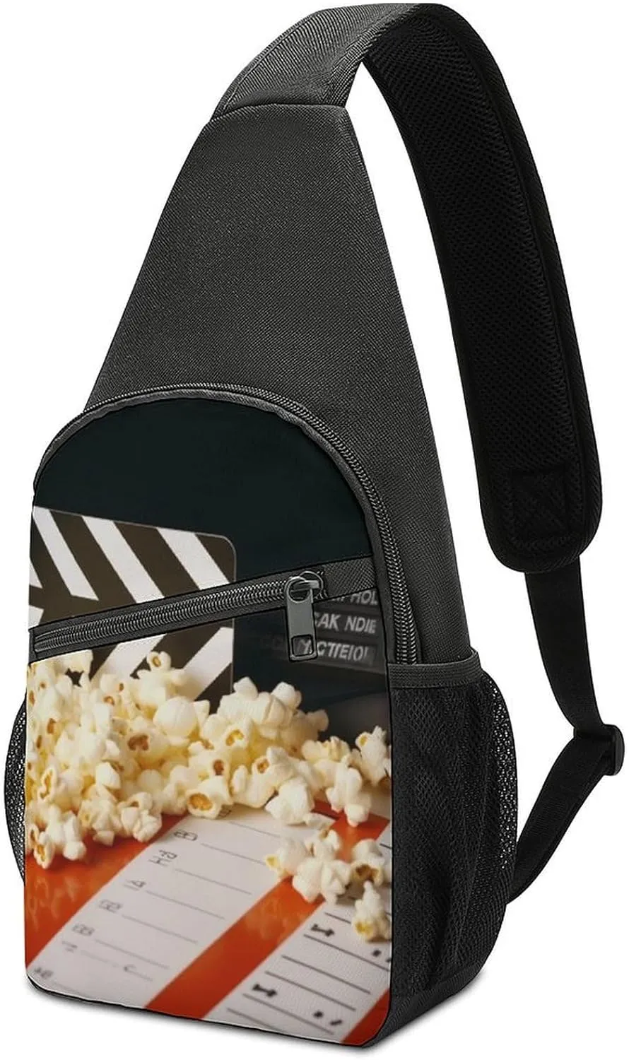 Cinema Clapboard And Popcorn Sling Bag Sport Backpack Hiking Daypack Casual Chest Packs Crossbody Bag for Men Women