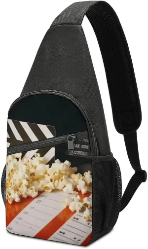 Cinema Clapboard And Popcorn Sling Bag Sport Backpack Hiking Daypack Casual Chest Packs Crossbody Bag for Men Women
