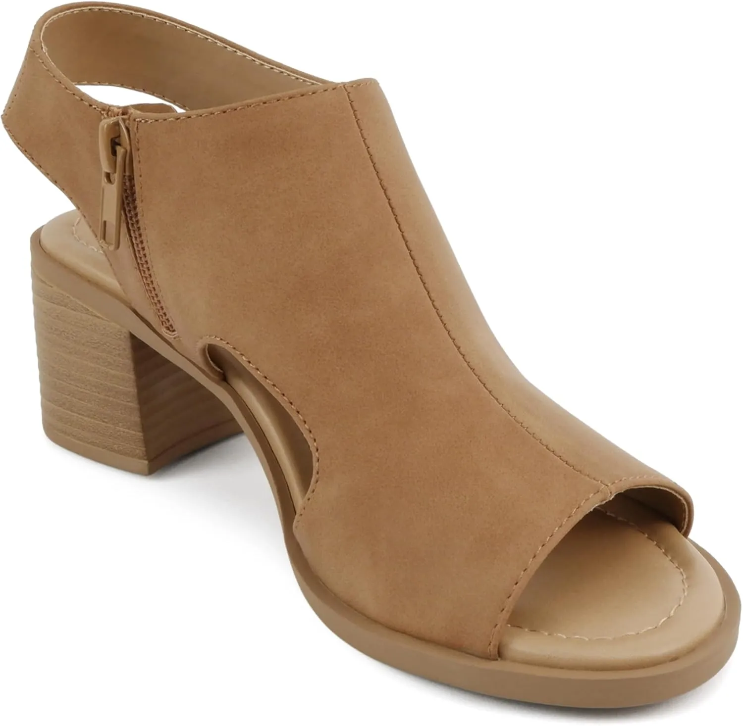 CITYCLASSIFIED “Elect” ~ Women’s Peep Toe Laser Cut Geometric Caged Slingback Ankle Strap Low Stacked Heel Ankle Bootie