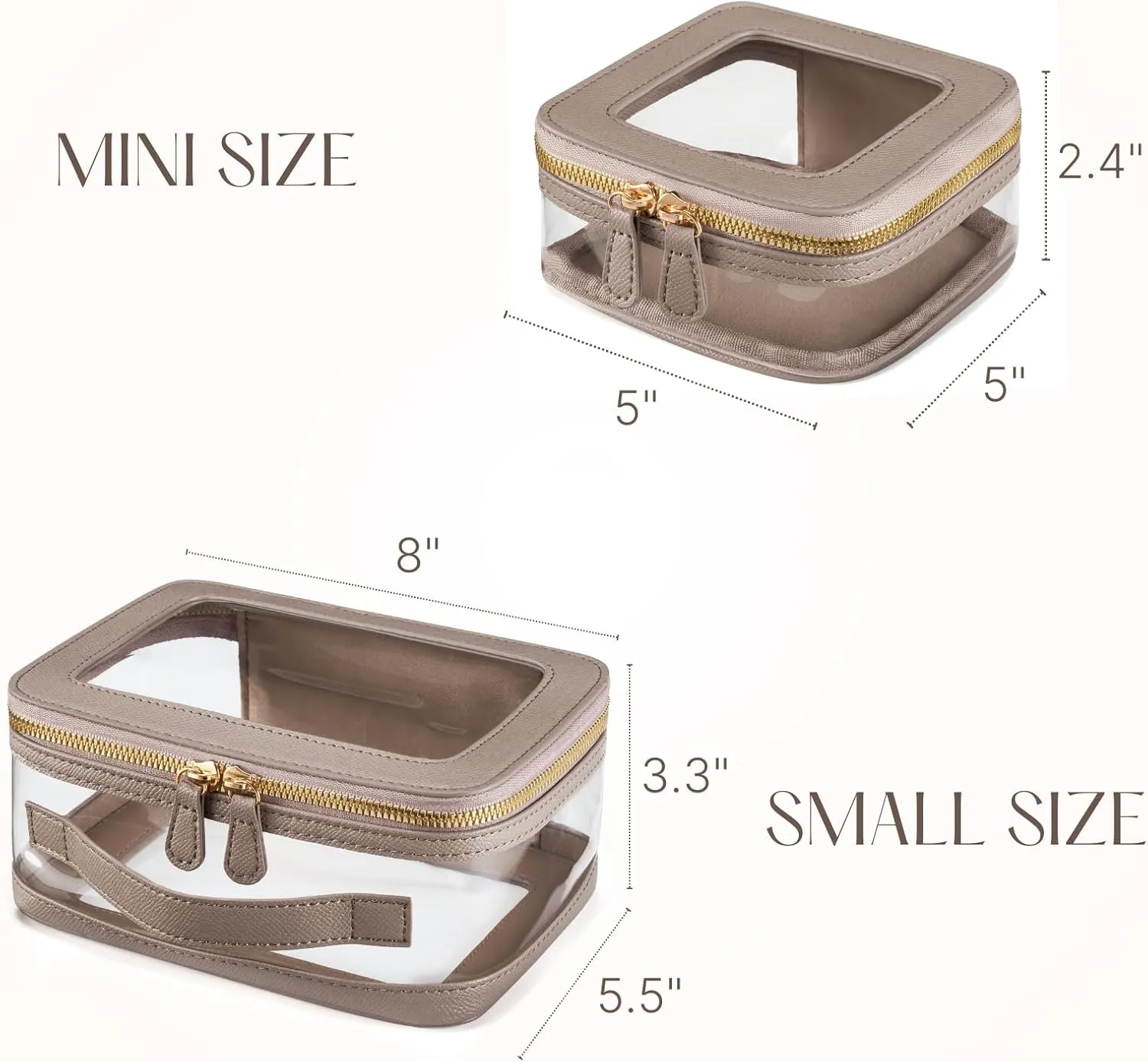 Clear Cosmetic Bag Set for Women Makeup Bag with Handle, TSA Travel Toiletry Bag Transparent Cosmetic Case Portable Make Up Organizer Bag for Essentials (Stone, Mini S)