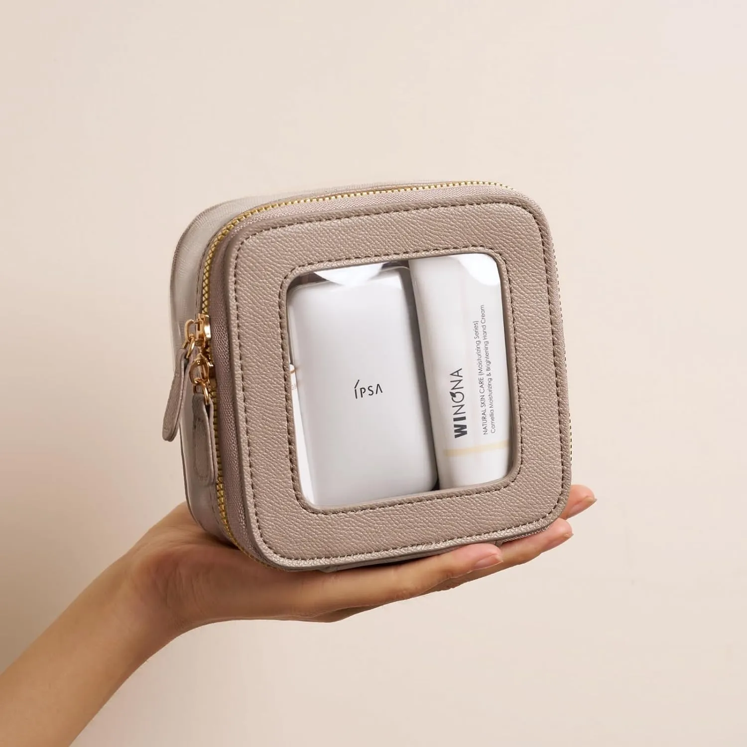 Clear Cosmetic Bag Set for Women Makeup Bag with Handle, TSA Travel Toiletry Bag Transparent Cosmetic Case Portable Make Up Organizer Bag for Essentials (Stone, Mini S)