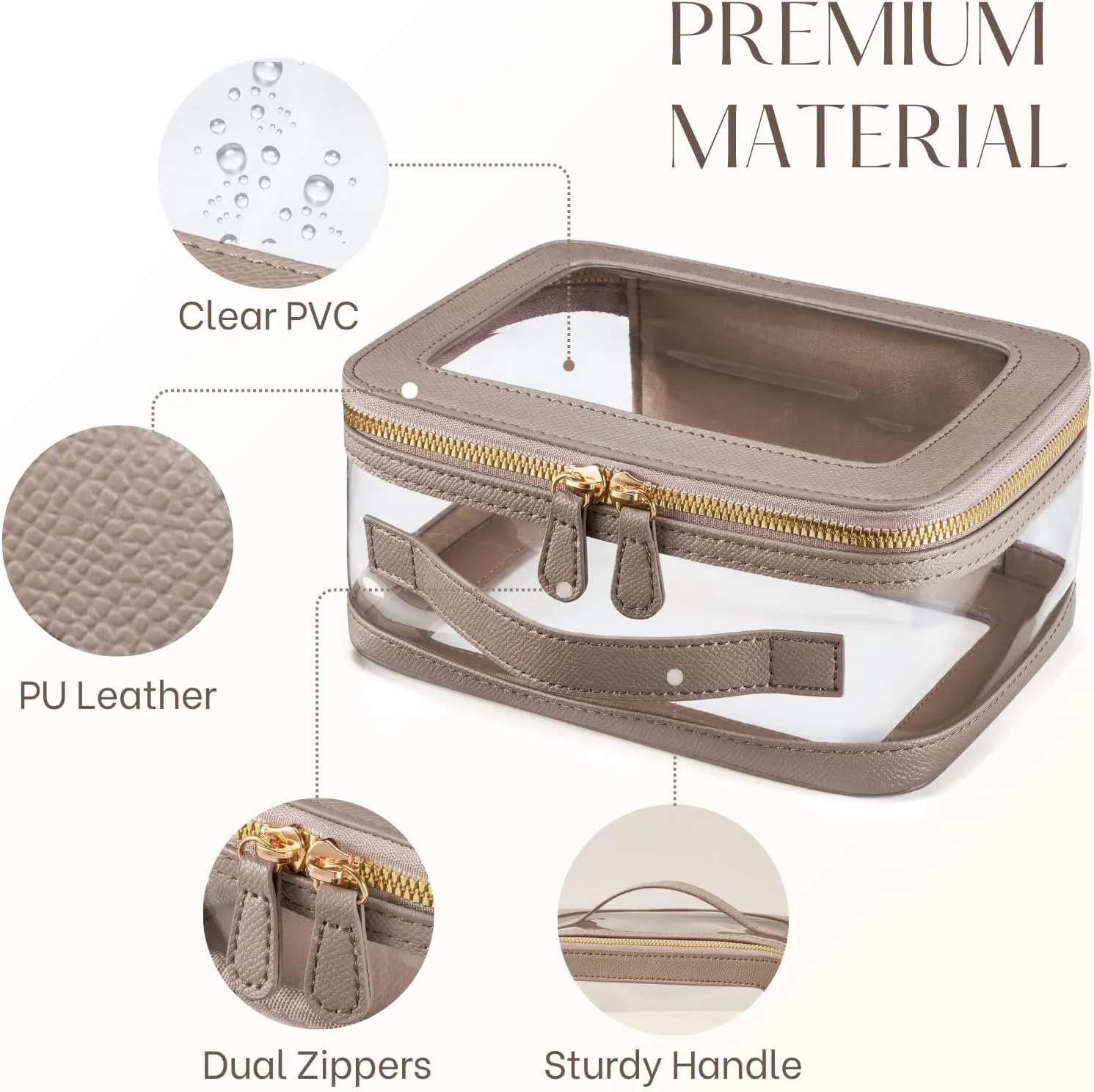 Clear Cosmetic Bag Set for Women Makeup Bag with Handle, TSA Travel Toiletry Bag Transparent Cosmetic Case Portable Make Up Organizer Bag for Essentials (Stone, Mini S)