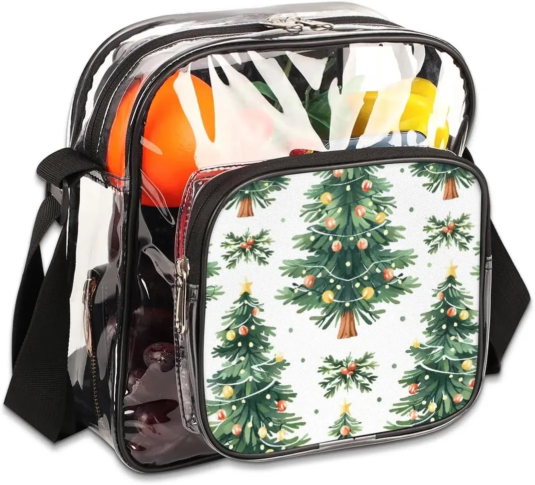 Clear Crossbody Bag for Women Men Stadium Approved Transparent Bag for Festivals,Sports Events,Concerts,Beach Bag Clear Purse with Front Pocket Messenger Bag,Nature-Inspired Christmas Tree