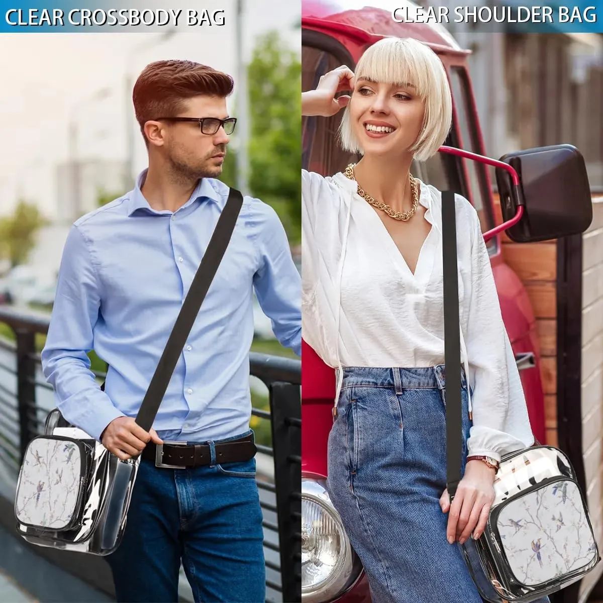 Clear Crossbody Bag Stadium Approved for Women and Men Transparent Messenger Shoulder Bag Clear Purse Bag