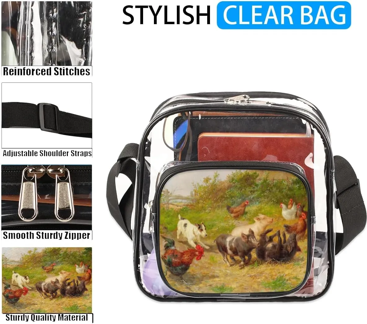 Clear Crossbody Bag Stadium Approved for Women and Men Transparent Messenger Shoulder Bag Clear Purse Bag