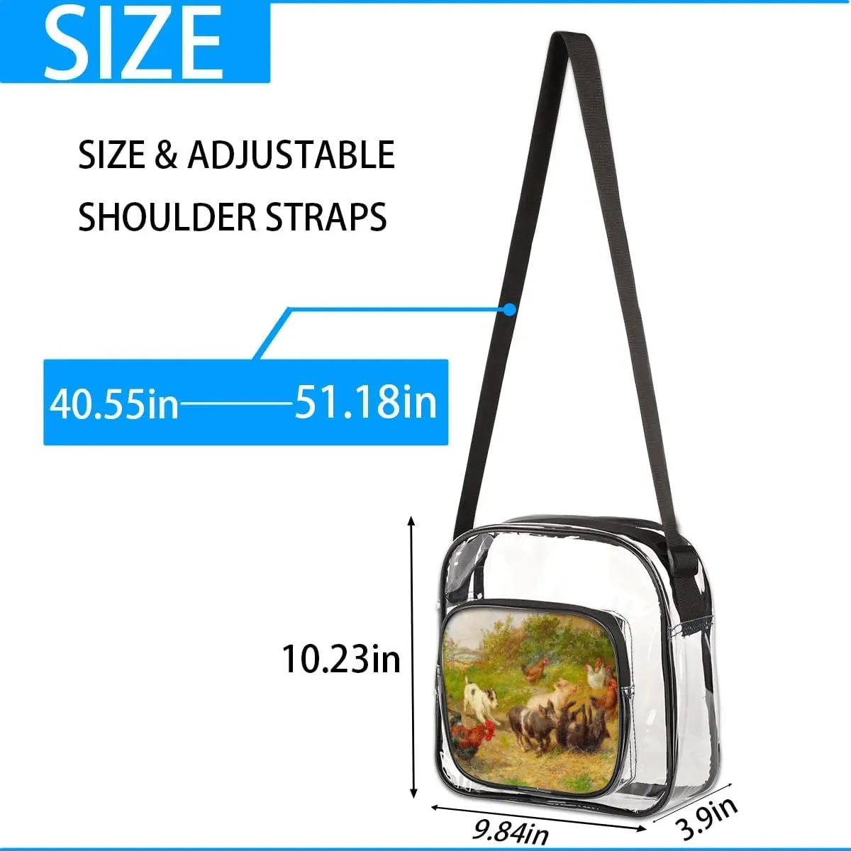 Clear Crossbody Bag Stadium Approved for Women and Men Transparent Messenger Shoulder Bag Clear Purse Bag