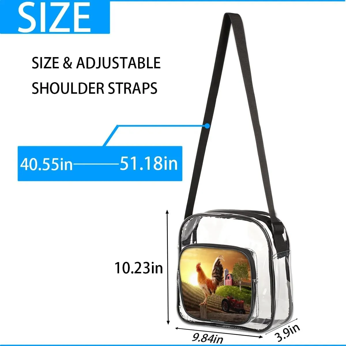 Clear Crossbody Bag Stadium Approved for Women and Men Transparent Messenger Shoulder Bag Clear Purse Bag