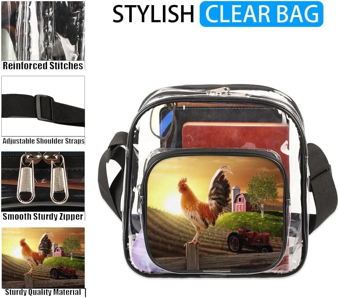 Clear Crossbody Bag Stadium Approved for Women and Men Transparent Messenger Shoulder Bag Clear Purse Bag
