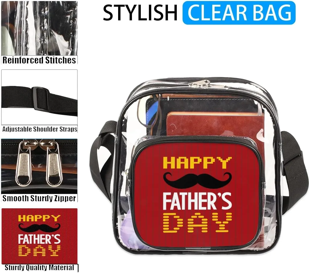 Clear Crossbody Bag Stadium Approved for Women and Men Transparent Messenger Shoulder Bag Clear Purse Bag
