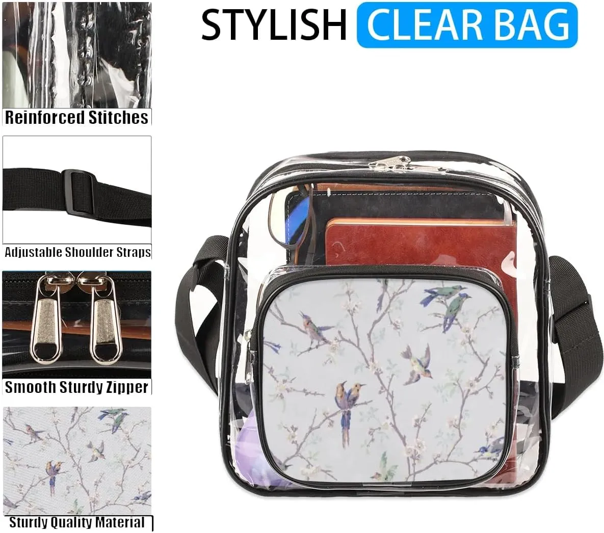 Clear Crossbody Bag Stadium Approved for Women and Men Transparent Messenger Shoulder Bag Clear Purse Bag