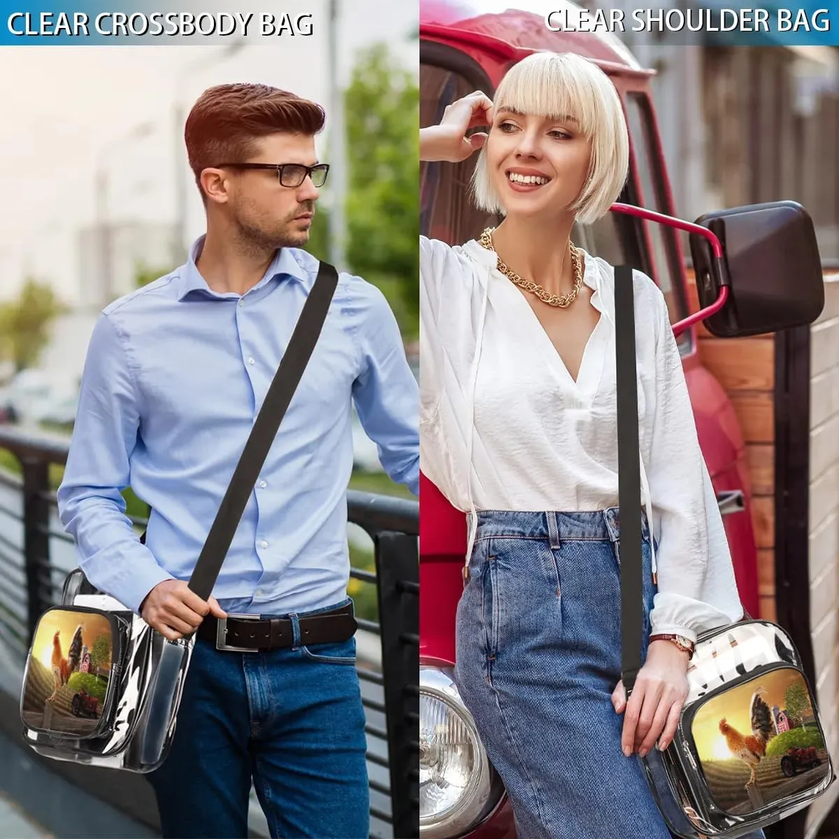 Clear Crossbody Bag Stadium Approved for Women and Men Transparent Messenger Shoulder Bag Clear Purse Bag