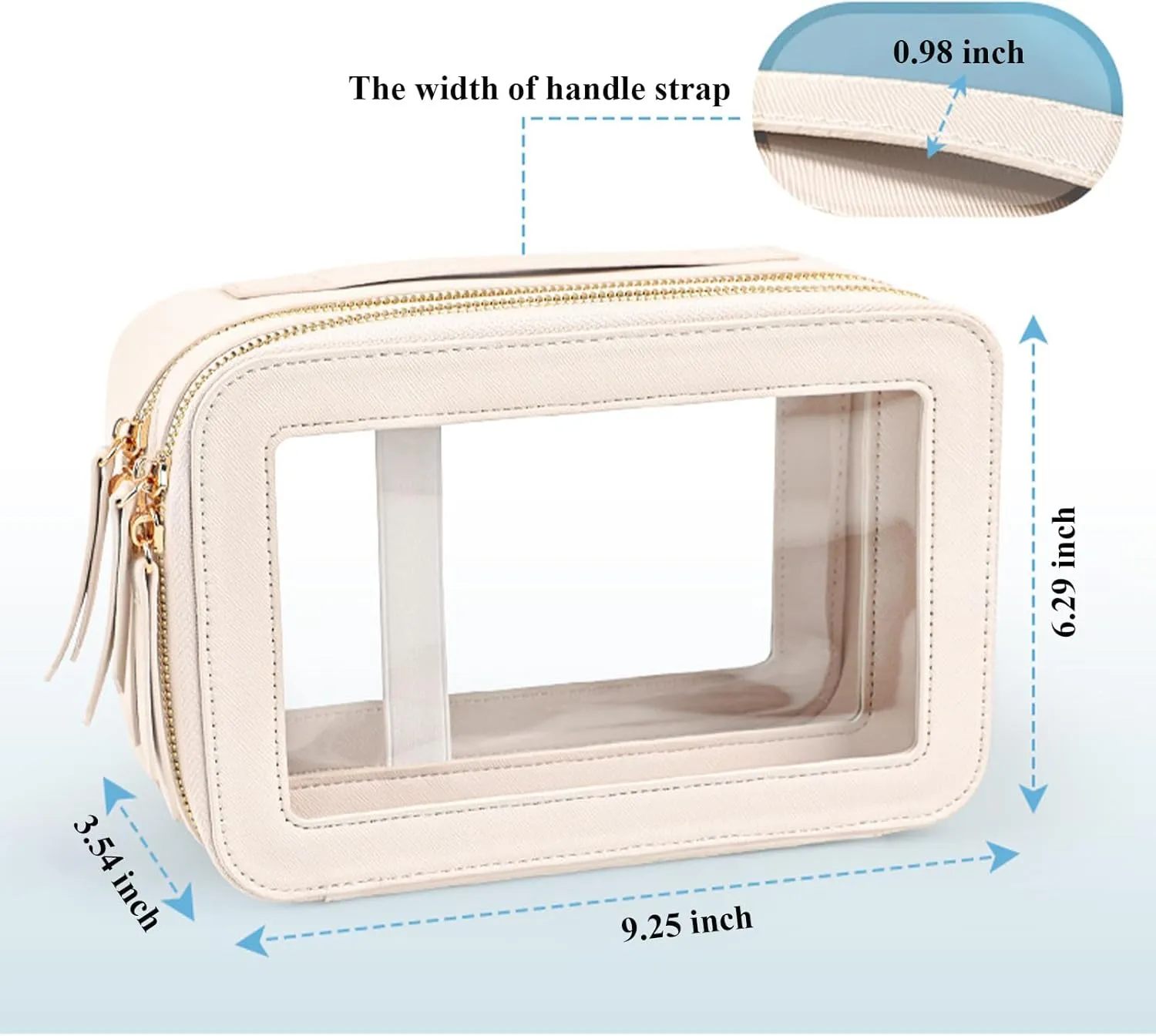 Clear Makeup Bag Double Layer Two Sided Travel Cosmetic Case Organizer for Women Toiletry Pouch with Transparent Vinyl Windows & Zippers (Pink)