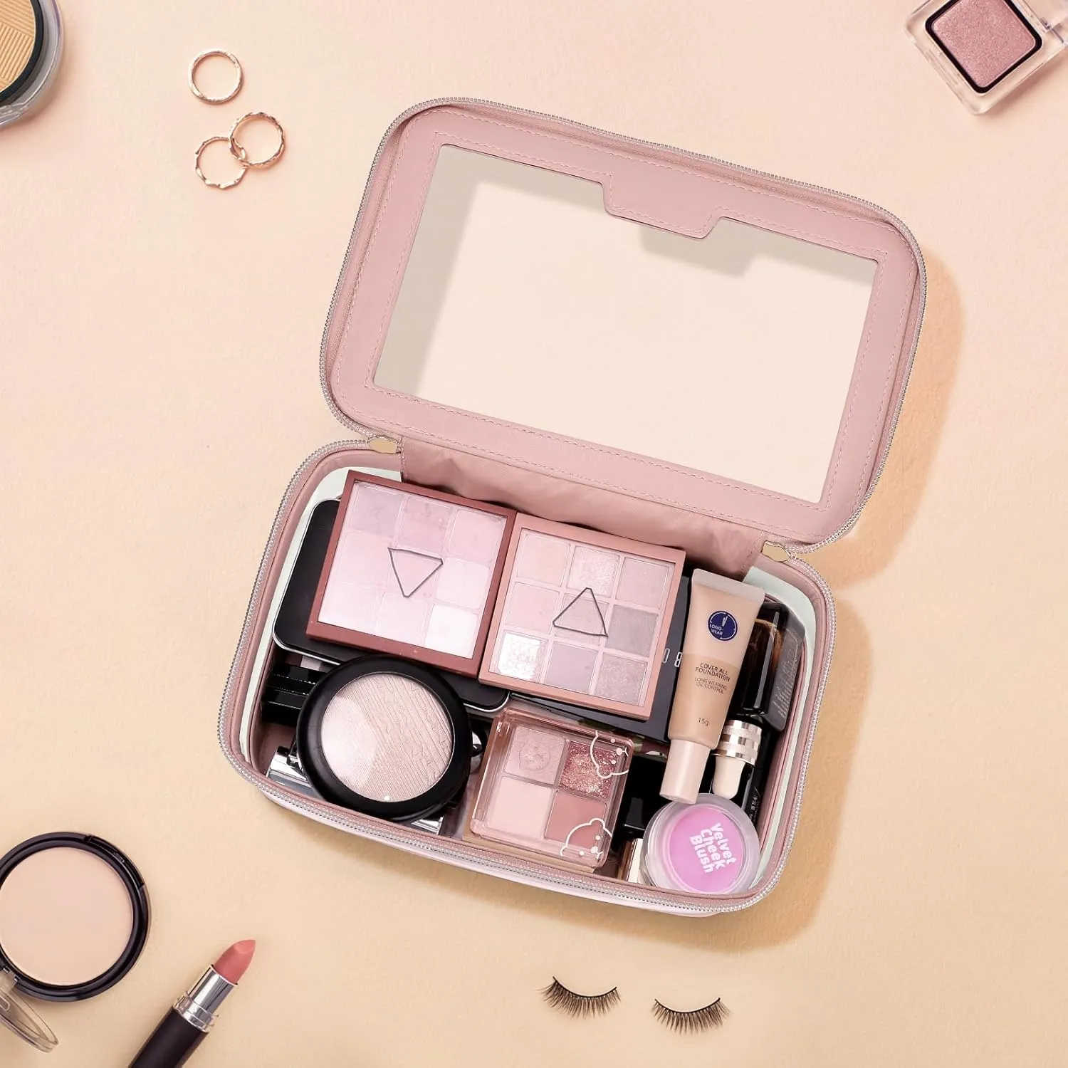 Clear Makeup Bag, Leather Travel Makeup Case Toiletry Bag, Portable Cosmetic Bag Case, Transparent Waterproof Cosmetic Organizer Storage Bag for Women, Pink