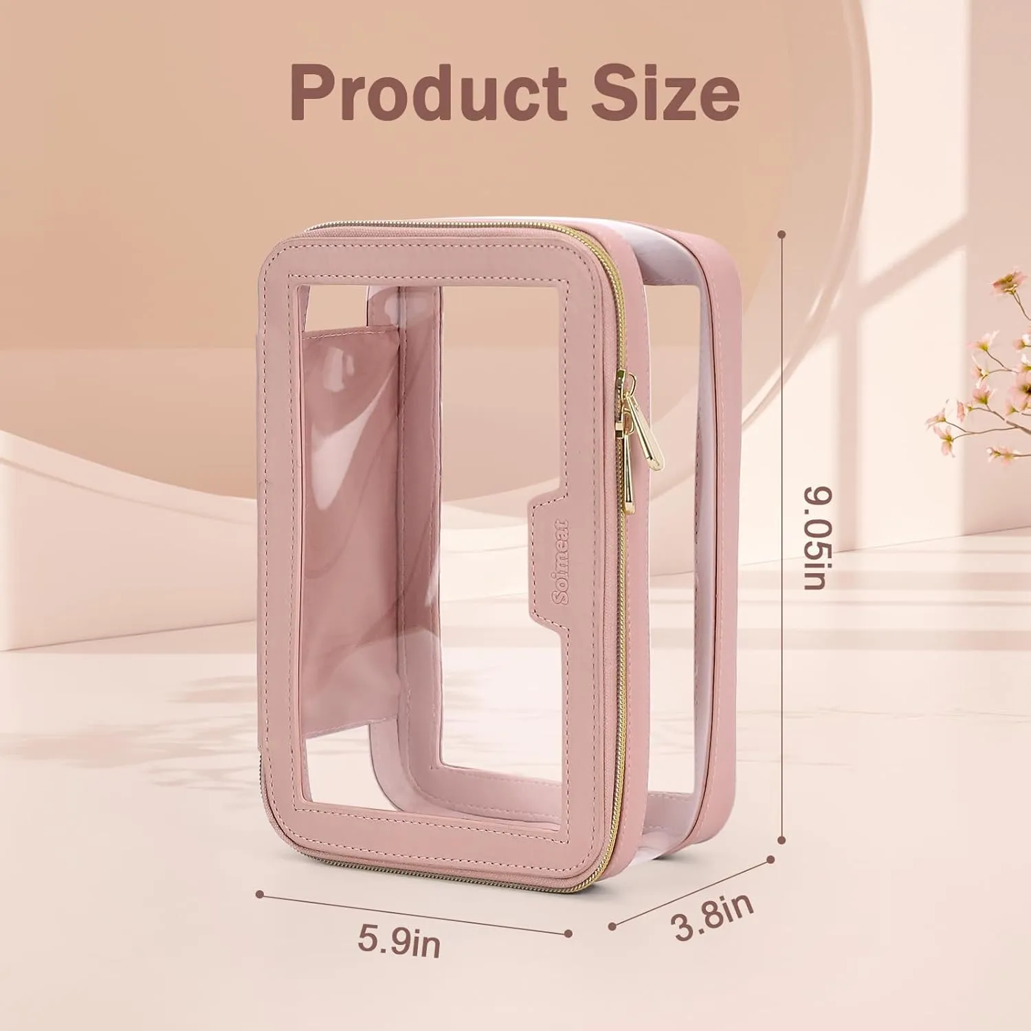 Clear Makeup Bag, Leather Travel Makeup Case Toiletry Bag, Portable Cosmetic Bag Case, Transparent Waterproof Cosmetic Organizer Storage Bag for Women, Pink